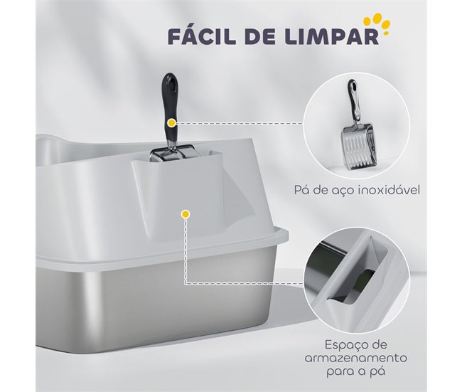 Arenero para Gatos Acero Inoxidable, PP PawHut Gris