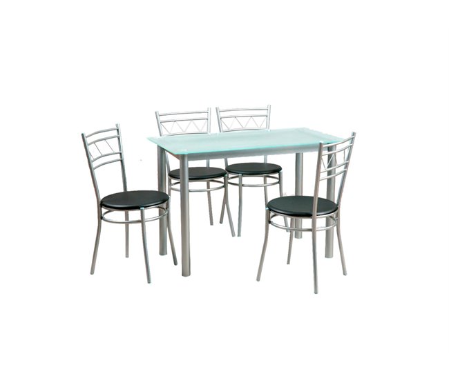 Conjunto de mesa con 4 sillas MILAN II Blanco/ Negro