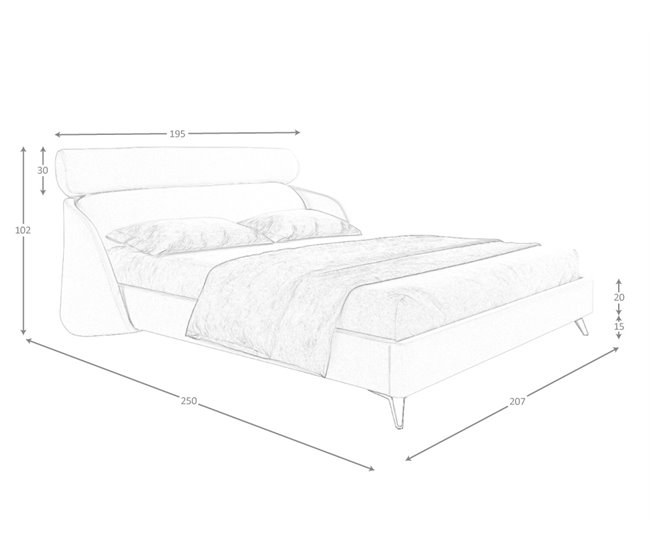 Cama matrimonio tapizada en tela Gris Claro