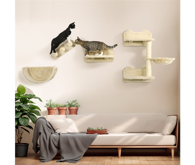 Estantes para Gatos Aglomerado de Madera, Felpa, Sisal PawHut Crudo