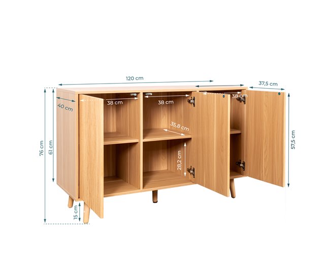 Aparador Salón comedor 3 puertas Renzo Muebles Bonitos Roble