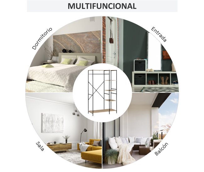 Perchero de Ropa Metal, Melamina de Madera HOMCOM Marron