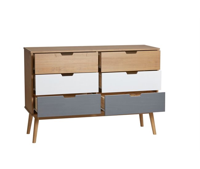 Cómoda de 6 cajones VITA blanco, gris y roble Blanco/ Gris