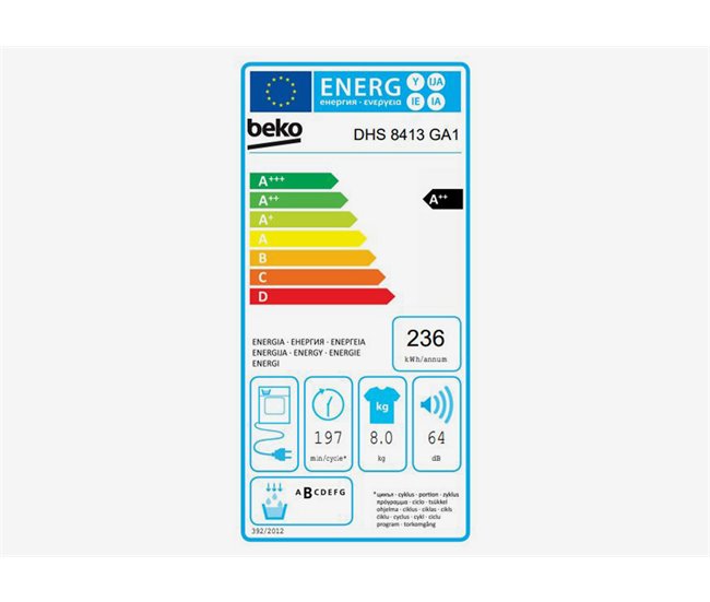 Secadora 8Kg Bomba de Calor color blanco BEKO DHS 8413 GA1 Blanco