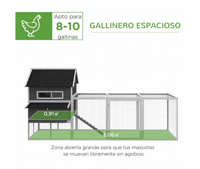 Gallinero de Exterior Madera de Abeto PawHut Gris
