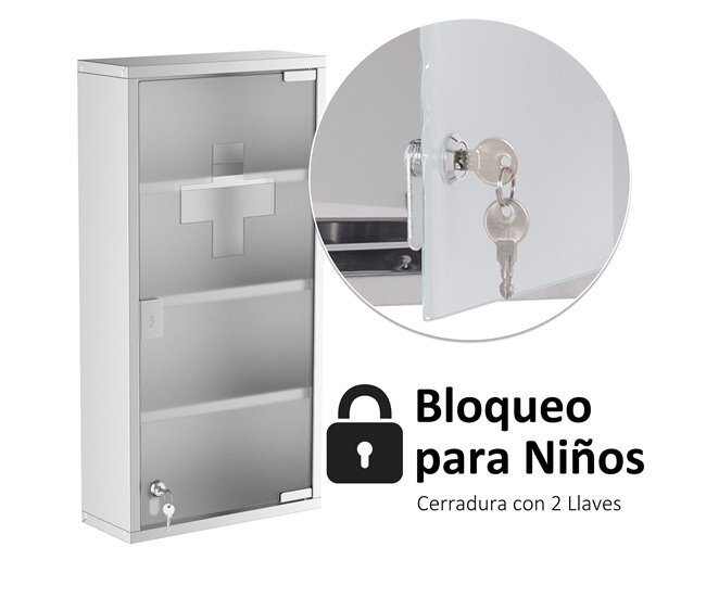 Armario de Botiquín Acero Inoxidable 430, Vidrio Templado HOMCOM Gris
