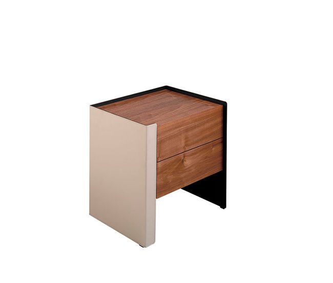 Mesita noche piel reciclada y madera nogal Negro