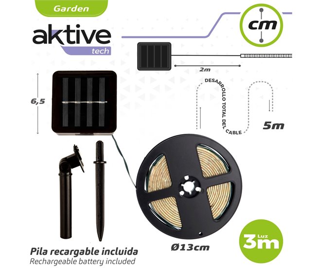 Tiras LED solar exterior autoadhesiva Aktive Blanco
