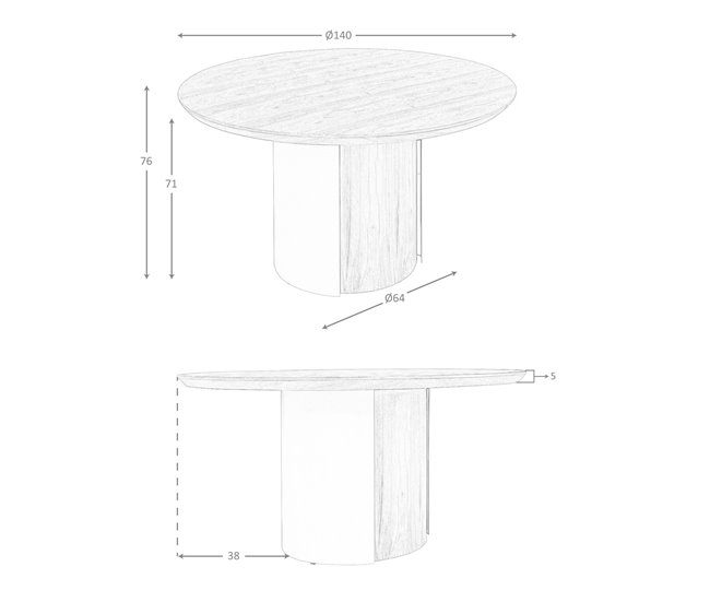 ANGEL CERDA Mesa comedor redonda y acero metalizado 140x140 Nogal