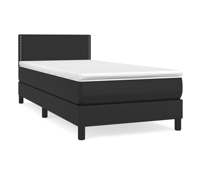 Conforama Cama box spring con colchón cuero sintético negro 80x200 cm Liso con clavos