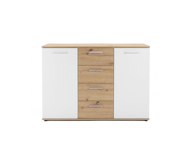 Aparador con 2 puertas y 4 cajones JACKY Blanco/ Madera
