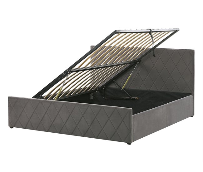Beliani Cama con somier Terciopelo ROCHEFORT 150x214 Gris