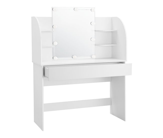 Tocador Köla Mesa de Maquillaje con Espejo con LED aglomerado 108 Blanco