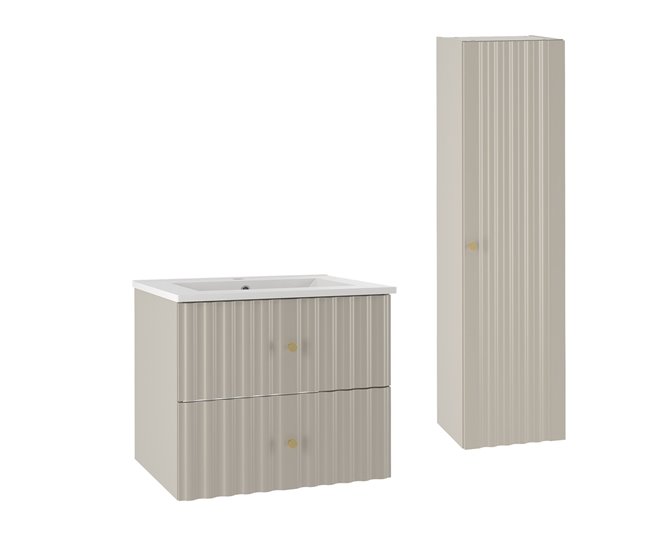 Conjunto de muebles con lavabo individual encastrado y columna Izae 60 Beige