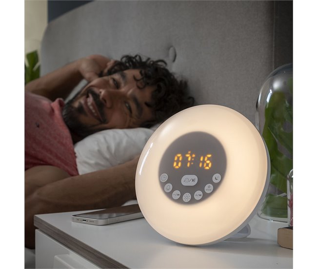 Despertador Amanecer Recargable con Altavoz Blanco