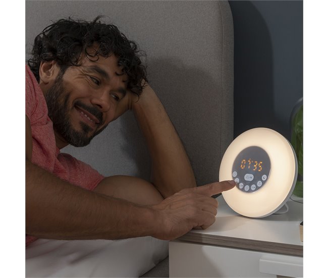 Despertador Amanecer Recargable con Altavoz Blanco