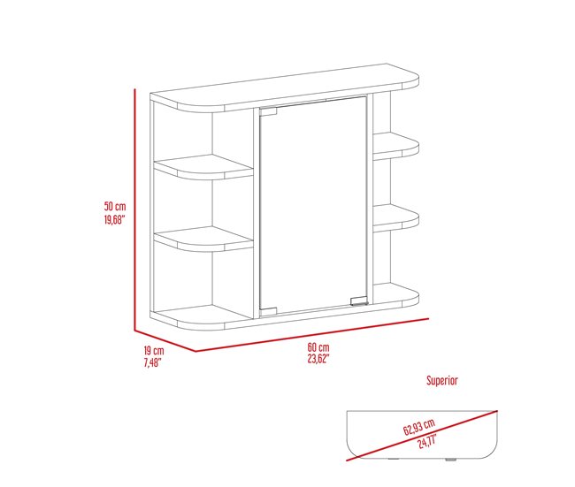 Armario de Pared para Baño Milán con Estantes y Espejo Blanco