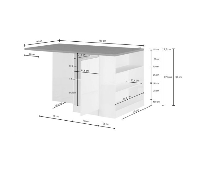 Cozinha de ilha com efeito de madeira 160 Blanco