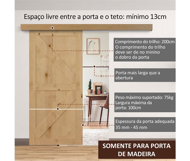 Kit Instalacion Puerta Corredera MDF, Aleación de Aluminio HOMCOM 200 Marron
