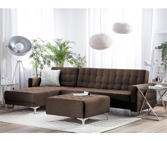 Beliani Sofá esquinero Poliéster ABERDEEN Gris Oscuro