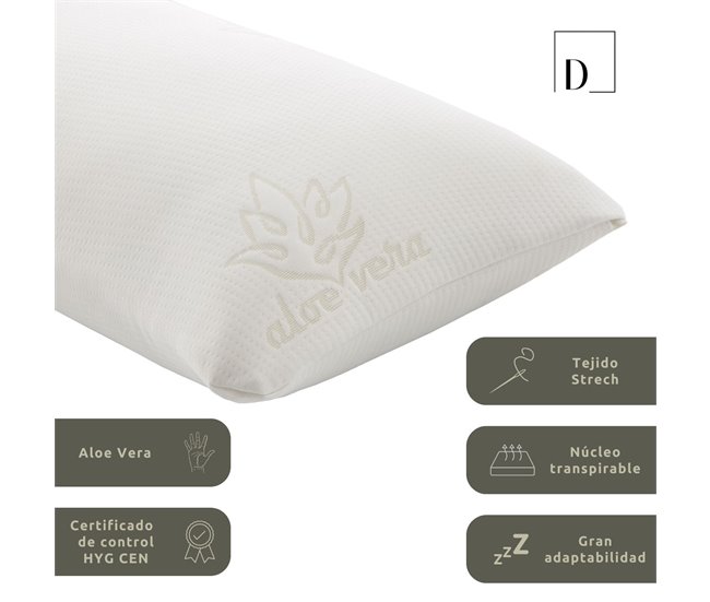 Almohada Viscoelástica Copos Funda Aloe Vera 80x40 Blanco/ Gris