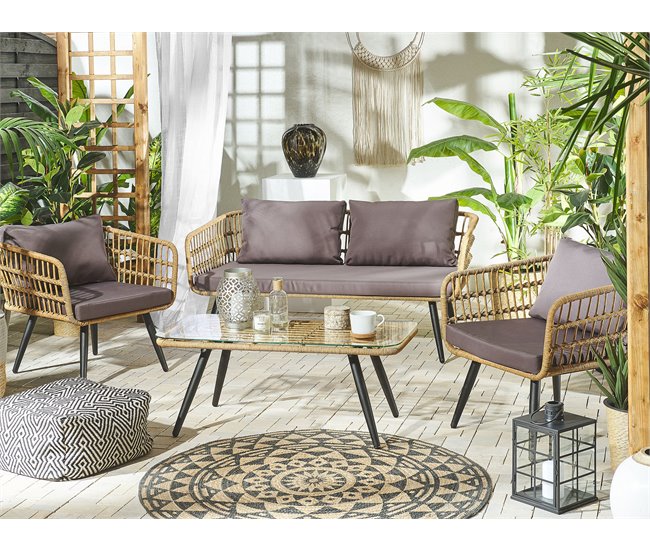 Beliani Conjunto de jardín Ratán sintético FOBELLO Gris Oscuro