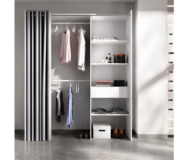 Guarda-roupa grande com efeito de madeira 160 Blanco