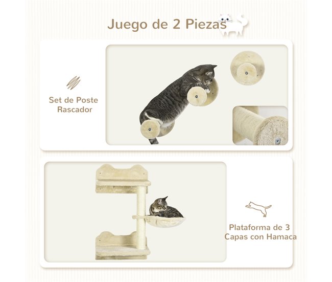 Estanterías para Gatos Aglomerado de Madera, Poliéster PawHut Crudo