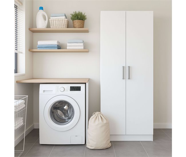 Armario Auxiliar Multiusos Alto con 2 Puertas Abatibles Blanco