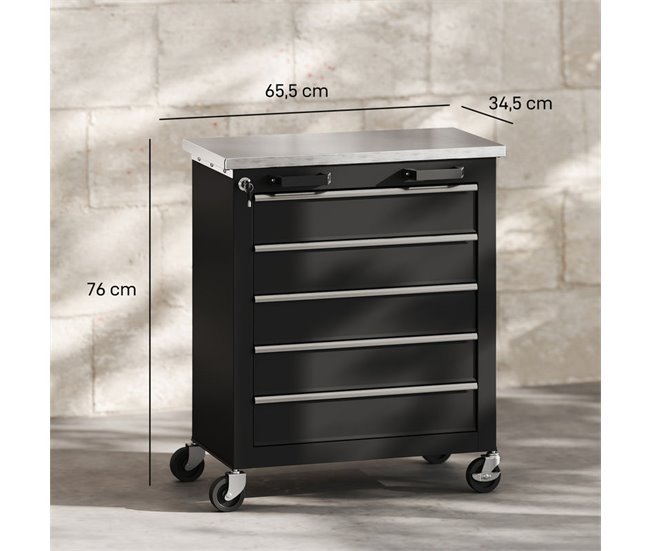 Carro de Herramientas Acero, Acero Inoxidable HOMCOM Negro