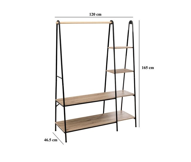 Burro de Ropa 4 Estantes Estilo Industrial Dormitorio Negro/ Madera