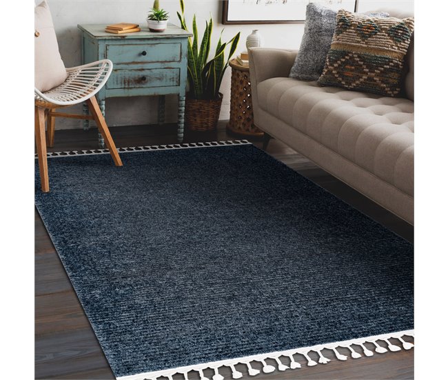 Alfombra SEVILLA PC00B rayas Franjas Bereber marroquí Shaggy 160x220 Azul Marino