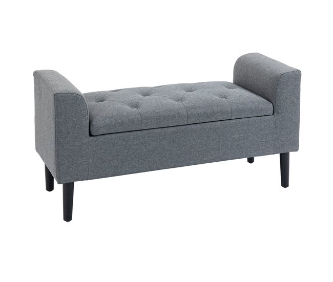 Banco Pie de Cama Poliéster, Espuma y Madera de Caucho HOMCOM Gris
