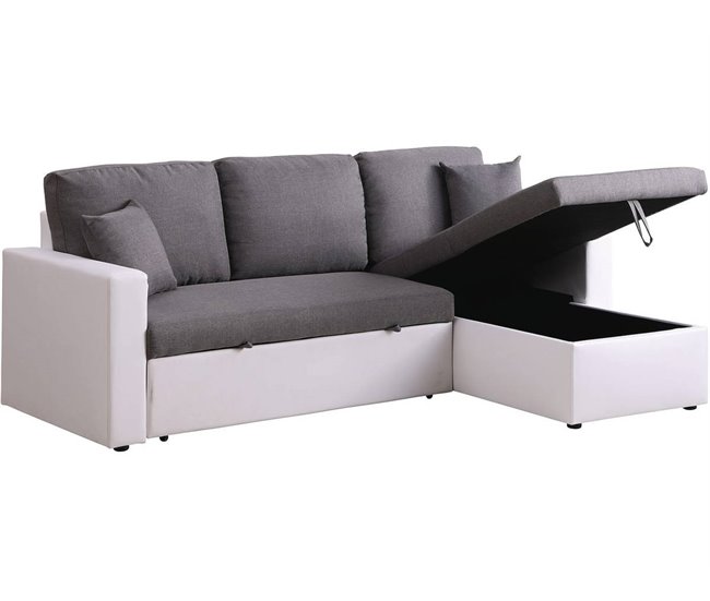 Sofá esquinero convertible "Alain" - 3 plazas Blanco/ Gris