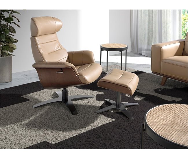 ANGEL CERDA Sillón giratorio reclinable piel arena Gris