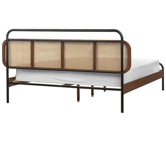 Beliani Cama con somier Madera de caucho BOUSSICOURT Marron