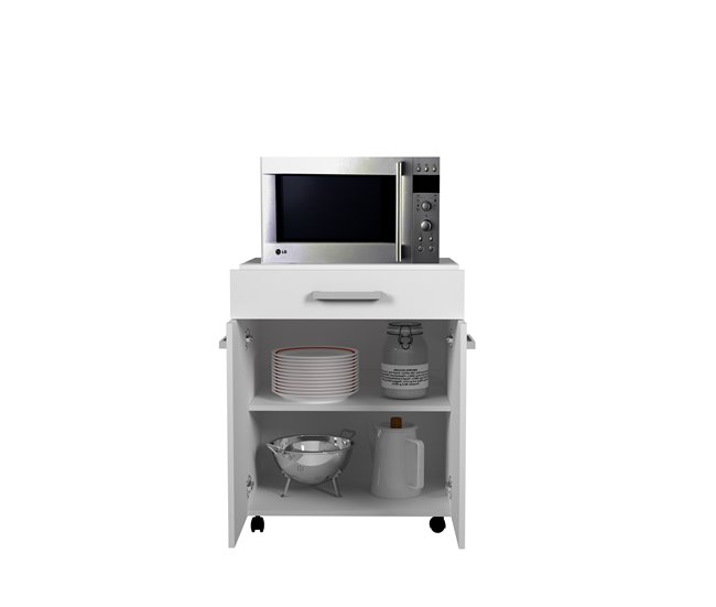 Carrito microondas UNO de 60cm 2 puertas y 1 cajón blanco mate Blanco