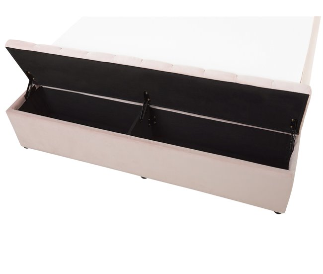 Beliani Cama con banco de almacenaje Terciopelo NOYERS 190x247 Azul Marino