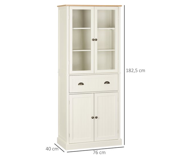 Alacena de Cocina MDF, Melamina de Madera, Vidrio HOMCOM Blanco