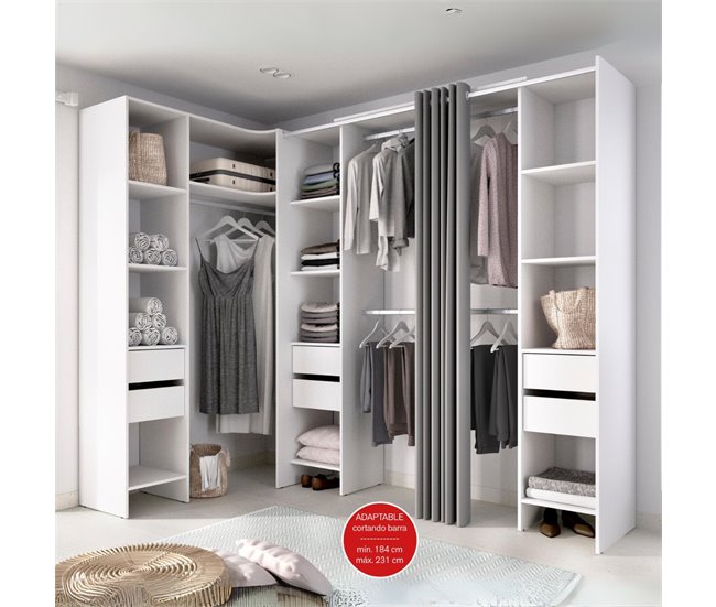 Armario vestidor Suit reversible  cajones +  barras +  columnas 164 Blanco