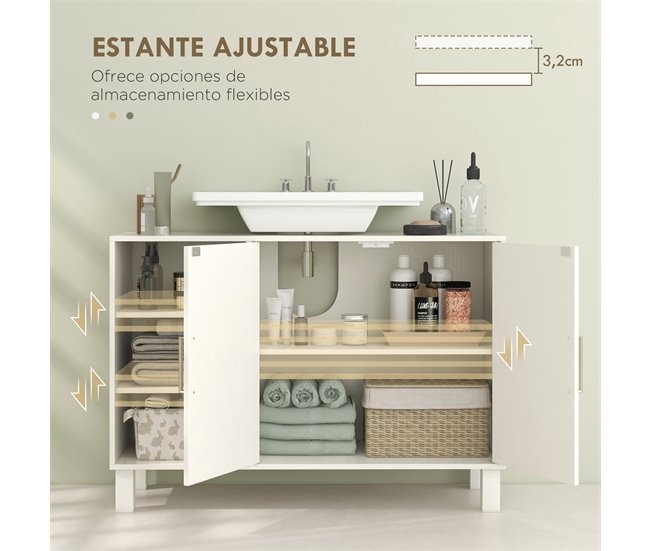 Mueble bajo Lavabo MDF, Melamina de Madera HOMCOM, hogar - baño Crudo