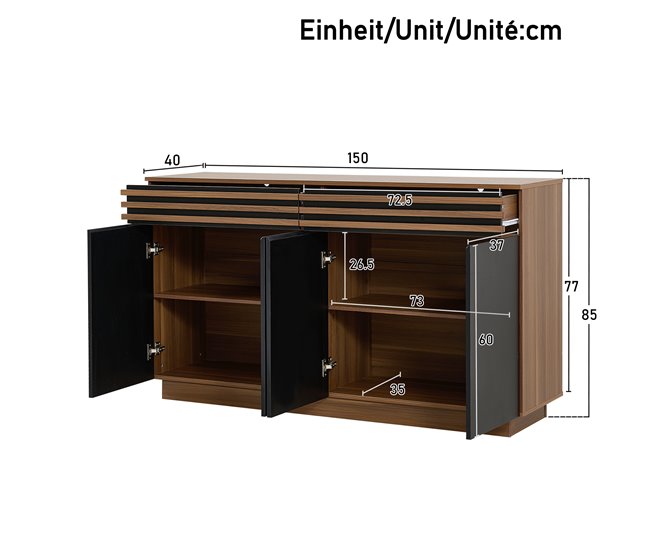 Aparador con 4 puertas y 2 cajónes Negro
