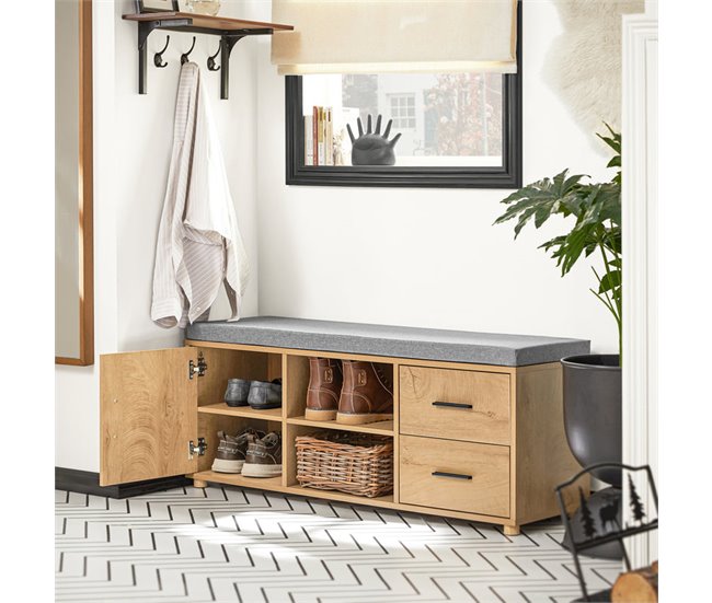 Banco Zapatero con 1 Puerta 2 Cajones SoBuy FSR148-N Natural