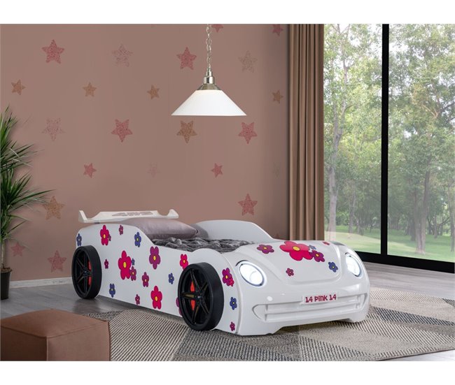 Cama coche 90X190 HAWAI con Led´s en frente Blanco