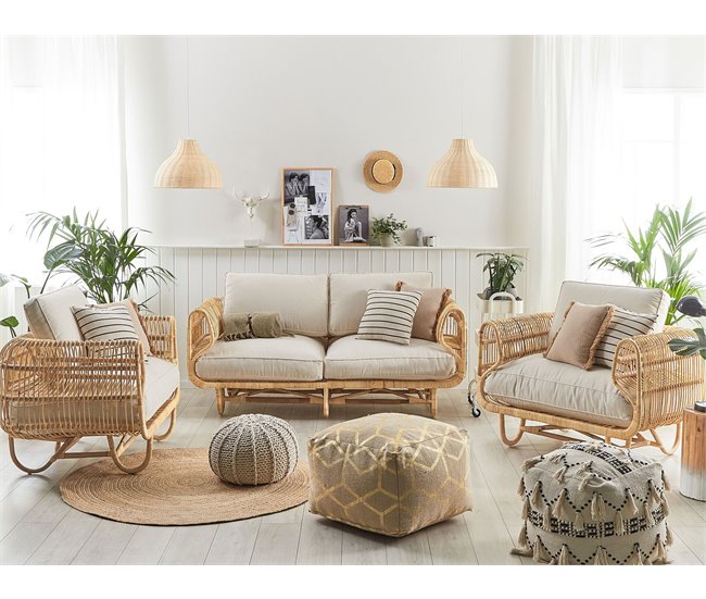 Beliani Conjunto de jardín Ratán DOLCEDO Blanco/ Beige