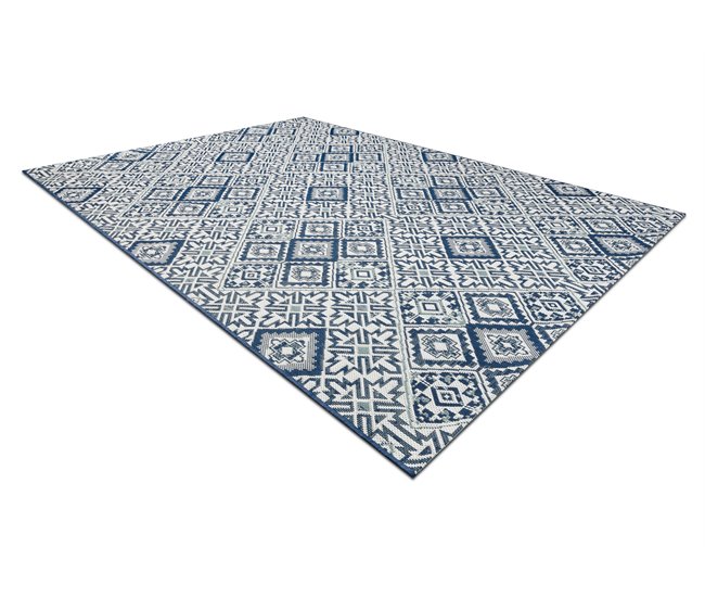 Alfombra de cuerda sisal COLOR Cuadrados Rombos 160x230 Azul