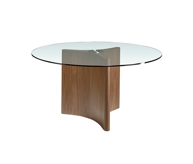 ANGEL CERDA Mesa comedor redonda cristal templado y nogal 150x150 Nogal