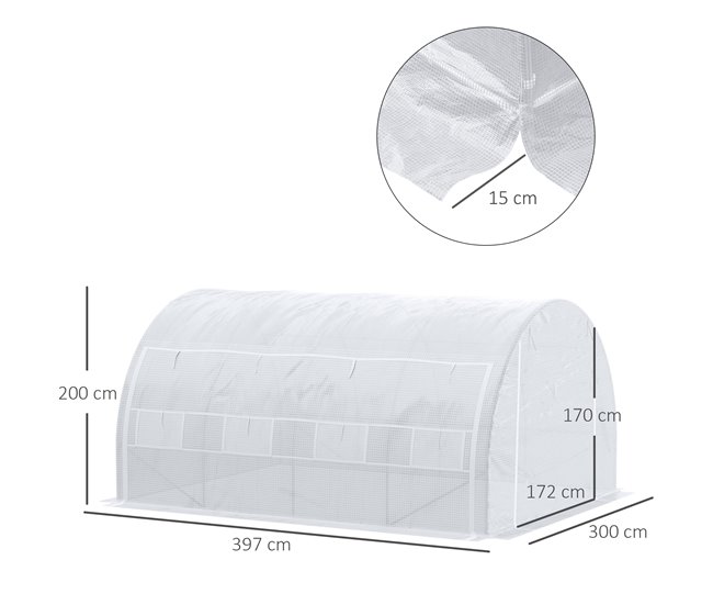Invernadero de Túnel PE, Acero Galvanizado Outsunny Blanco