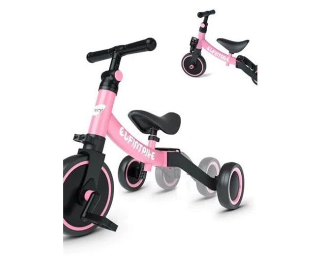 Triciclo dobrável que evolui para uma bicicleta de equilíbrio por 1 a 4 anos Rosa