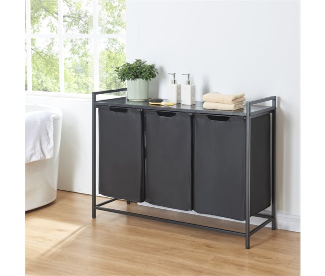 Clasificador de ropa Saltvik con 3 bolsas/ 45 L metal/poliéster Negro